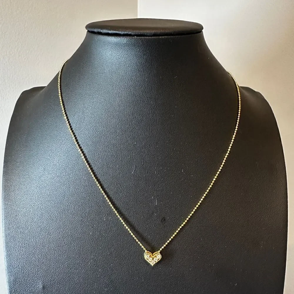 NIB‎ Omboo Dainty Gold tone metal heart with cz accents pendant, necklace!